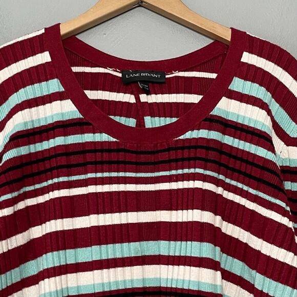 Lane Bryant Sweater Plus Size 22 24 Preppy Striped Stretch Ribbed Knit Y2K Retro - Picture 4 of 11